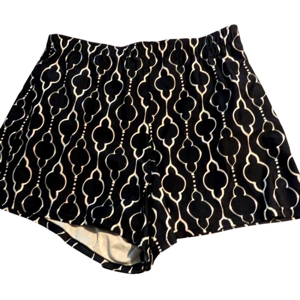 Blair Women's Colorful Black White Geometric Print Swim Shorts Elastic Sz 12